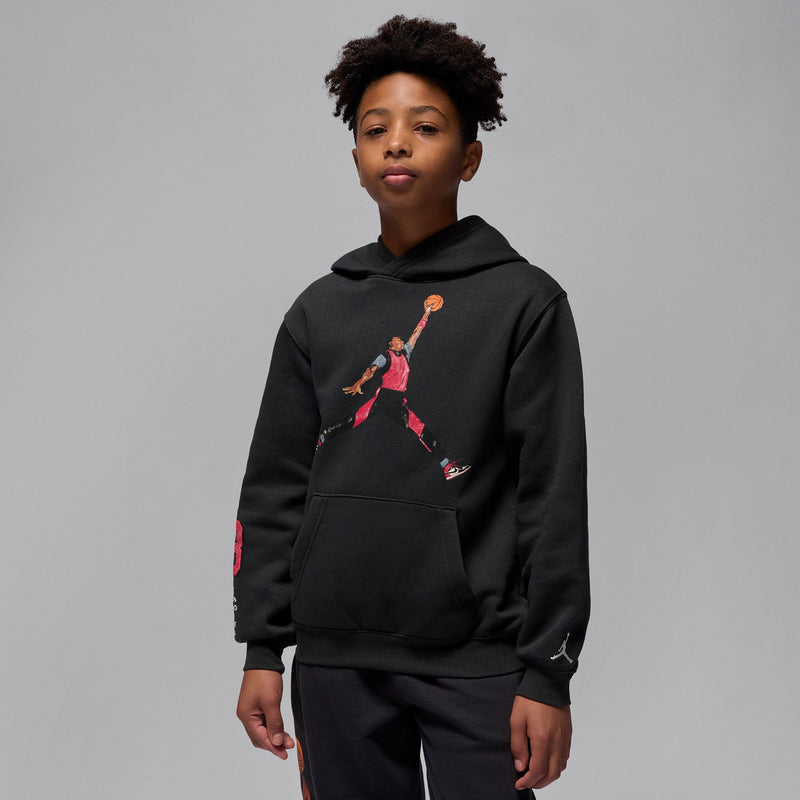 Youth black Jordan hoodie with basketball player print and kangaroo pocket
