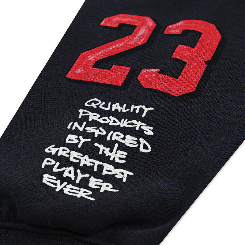 Youth black hoodie cuff with large red 23 and white Quality Products by the Greatest