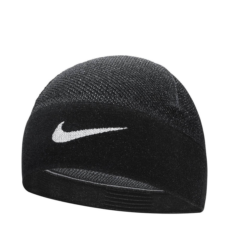 Nike black knit beanie with white swoosh logo
