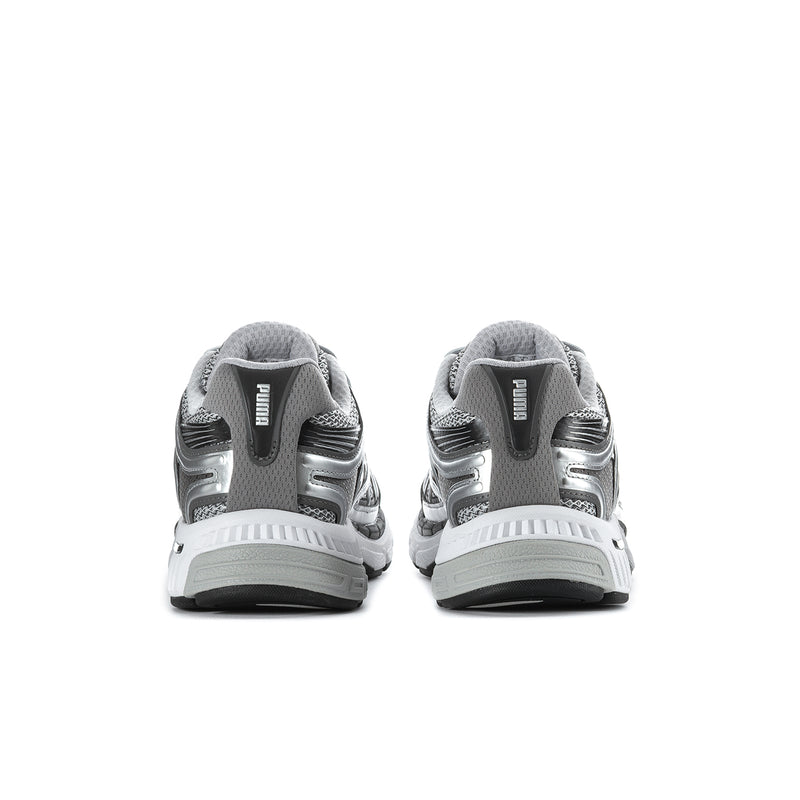Women's PUMA running shoes, back view with gray heel counter and white outsole