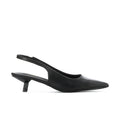 Women's black slingback pump with pointed toe and low block heel