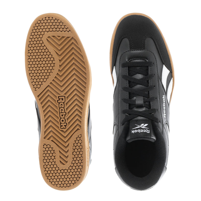 Youth sneakers: gum rubber outsole and black upper with white stripes