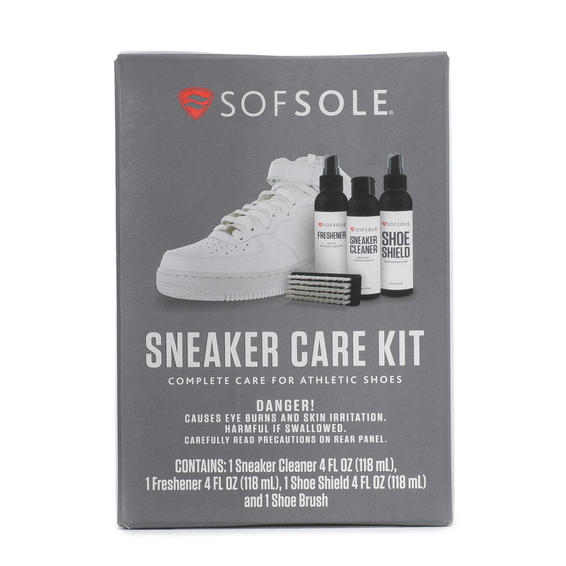 SOFSOLE sneaker care kit box with cleaner bottles and shoe brush