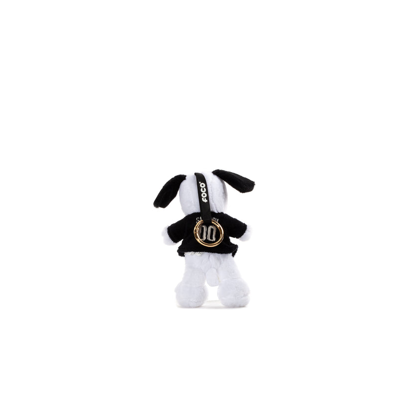 Snoopy plush with black team shirt, Raiders logo, and gold strap detail