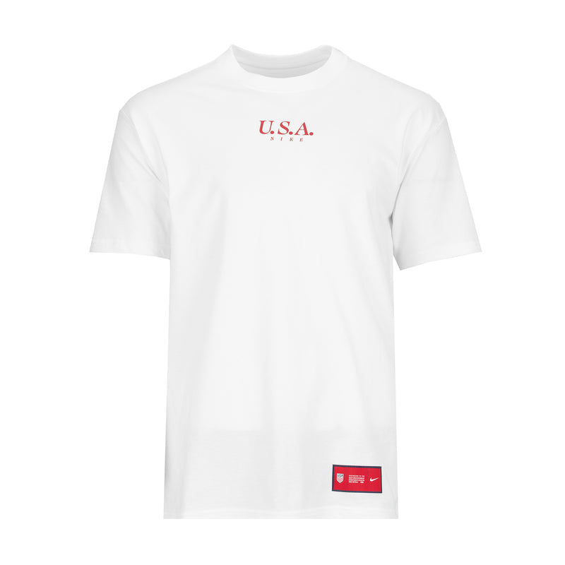 Men's sail soccer tee with small U.S.A. graphic on the chest and red tag hem