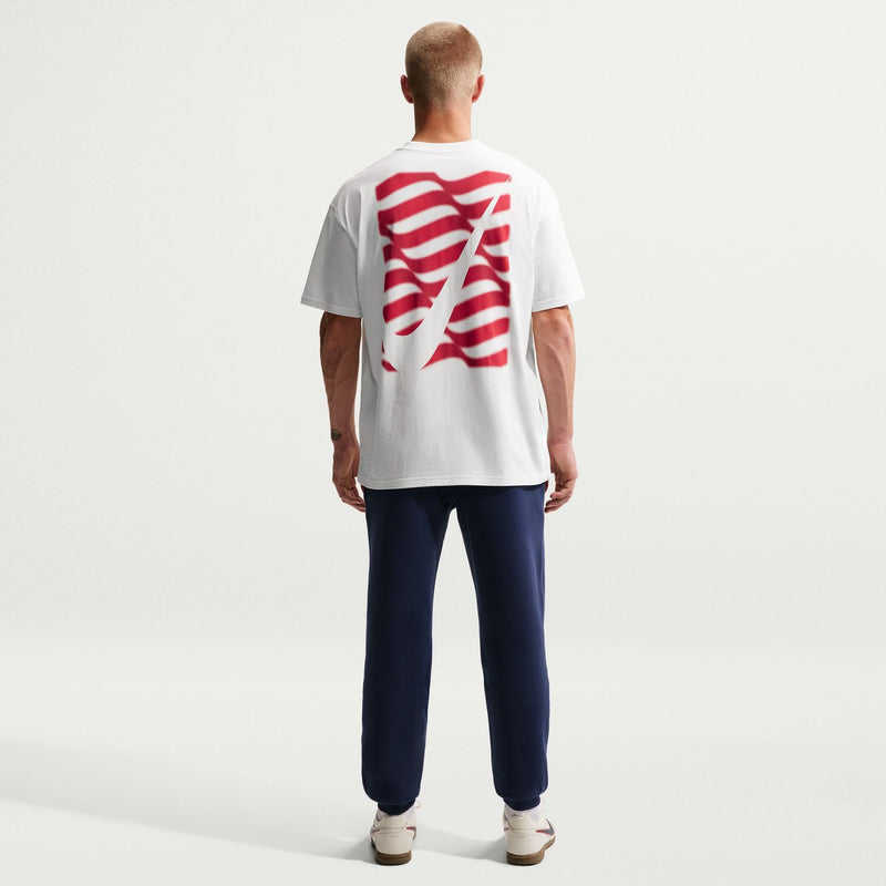 Men's sail soccer tee back view with large red striped U.S.A. graphic