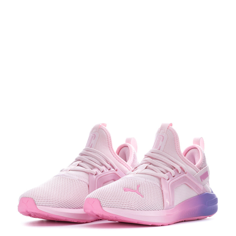 Kids pink lace-up sneakers with mesh toe and cushioned sole
