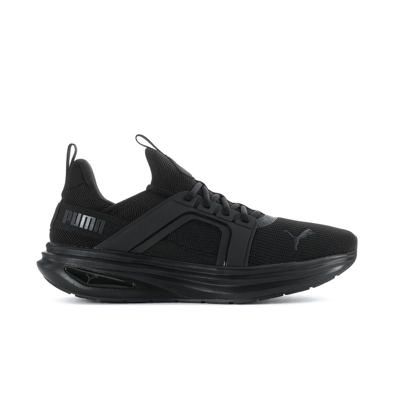 Men's black mesh running sneaker with lace-up front and cushioned midsole