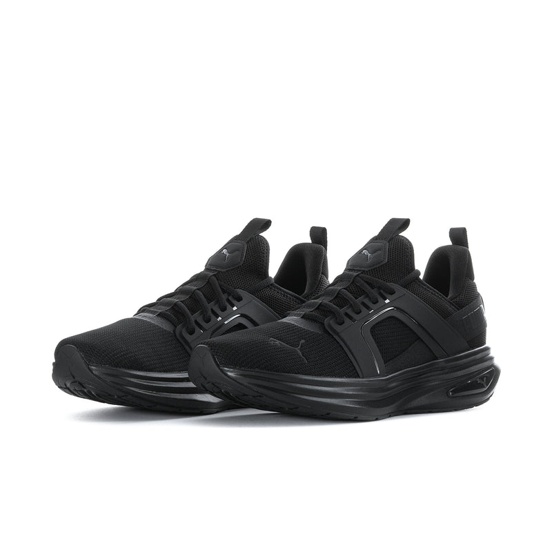 Men's black lace-up running sneaker with sculpted side panel and breathable mesh upper