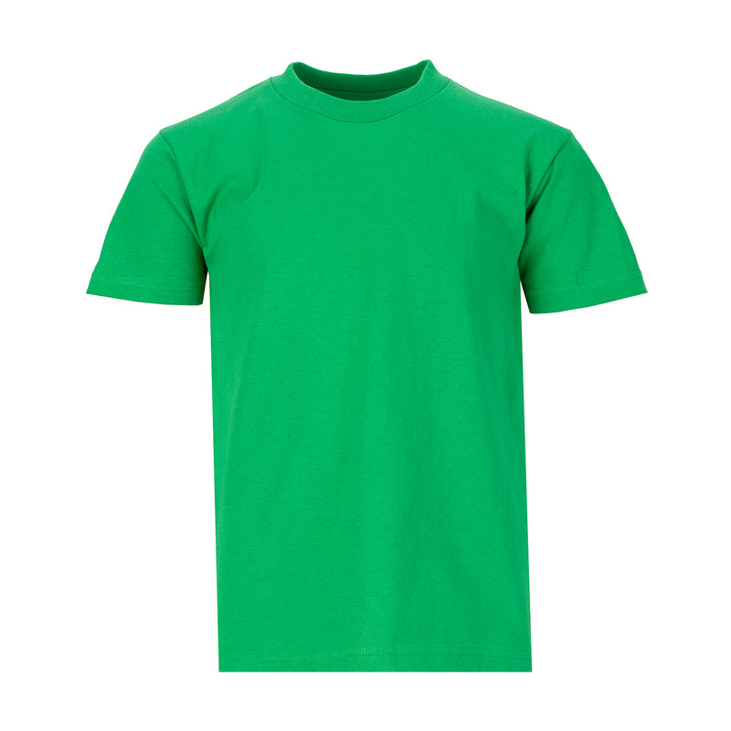 Youth Kelly Green crew neck T-shirt, short sleeves, front view.