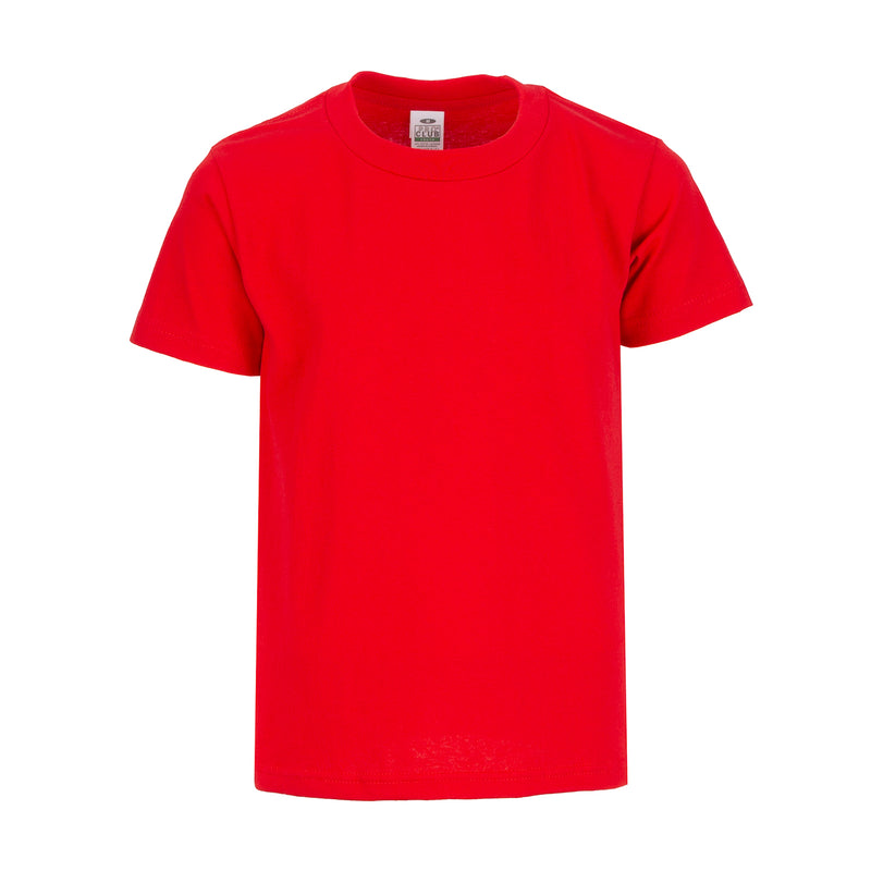 Youth red crew neck T-shirt, short sleeves with ribbed collar