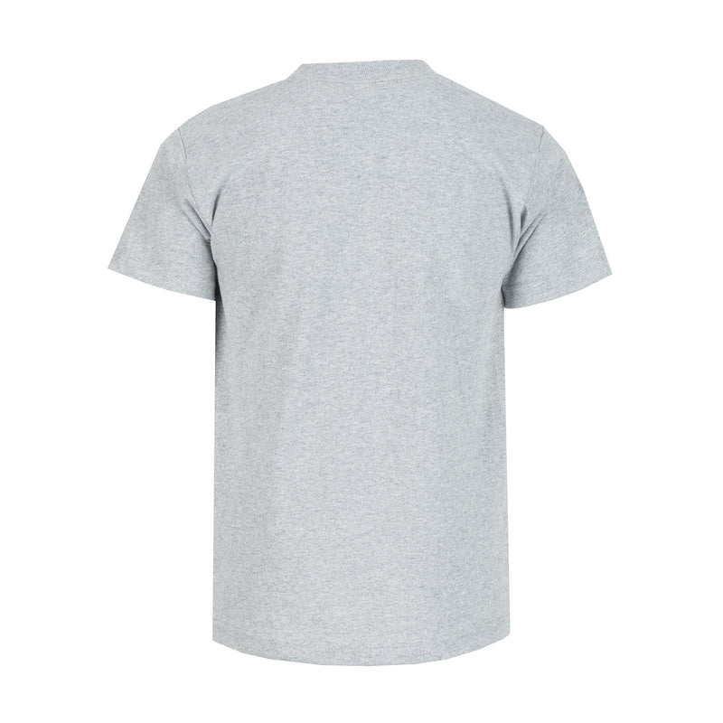 Youth crew-neck T-shirt in heather grey, short sleeves, back view