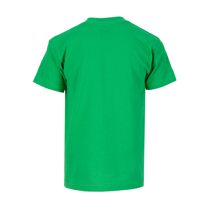 Youth Kelly Green crew neck T-shirt, short sleeves, back view.