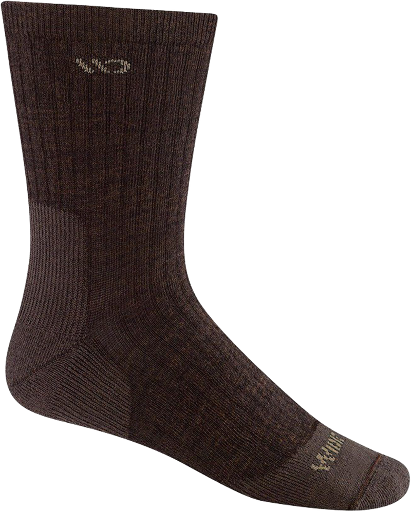 Quarter turn view Men's Wide Open Sock style name Solid Cushion Micro Crew in color Walnut. Sku: 9001-WALNUT