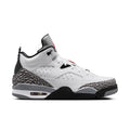 Men's low-top sneakers, white upper with black heel and elephant-print sidewall