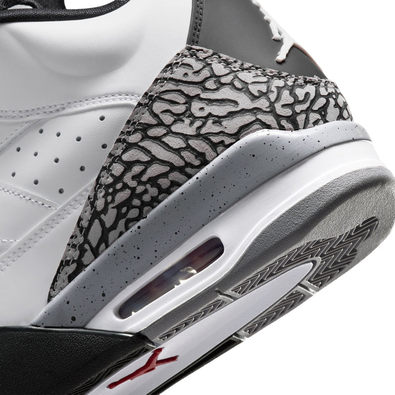 Men's low-top sneaker side, speckled gray midsole with elephant-print panel and air unit