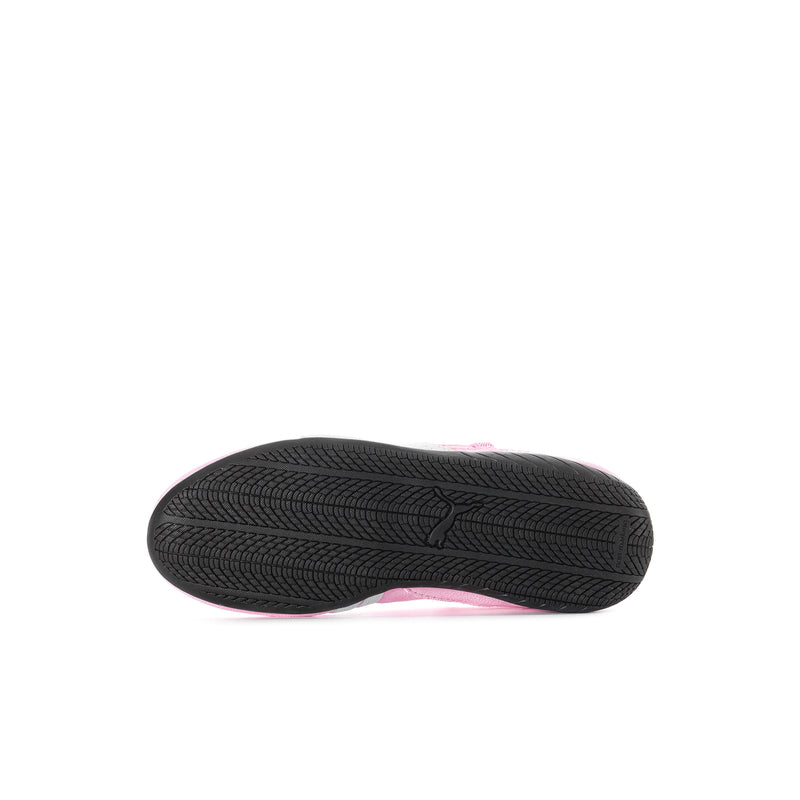 Kids' ballet shoe outsole with black traction tread and pink midsole edge