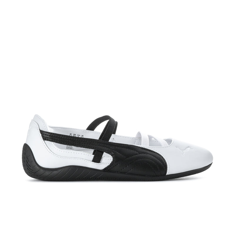 Speedcat womens ballet flats in white with black side panels and strap