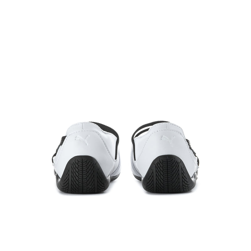 Speedcat womens ballet flats with white back panels and black traction heel