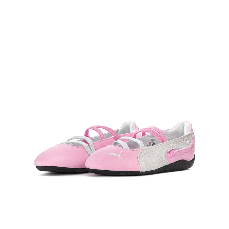 Youth ballet sneakers, pink upper with white overlays and Puma logo; black sole