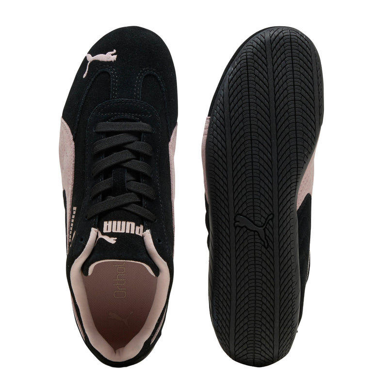 PUMA Speedcat OG sneakers showing tread sole and laces in black with mauve details