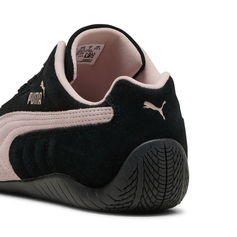 Black PUMA Speedcat OG sneakers with mauve sock-like collar and textured rubber sole