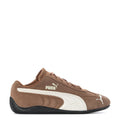 Youth low-top sneakers in brown suede with white Puma logo and black rubber sole.