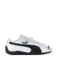 White and black women's leather sneakers with Puma logo and lace-up front