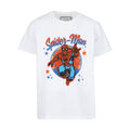 White toddler T-shirt with airbrush Spider-Man graphic and Marvel logo at neck