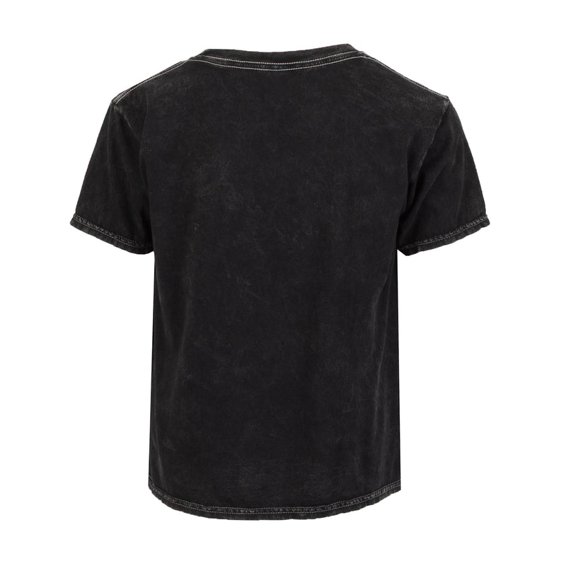 Youth black mineral wash T-shirt back view, plain short-sleeve crewneck