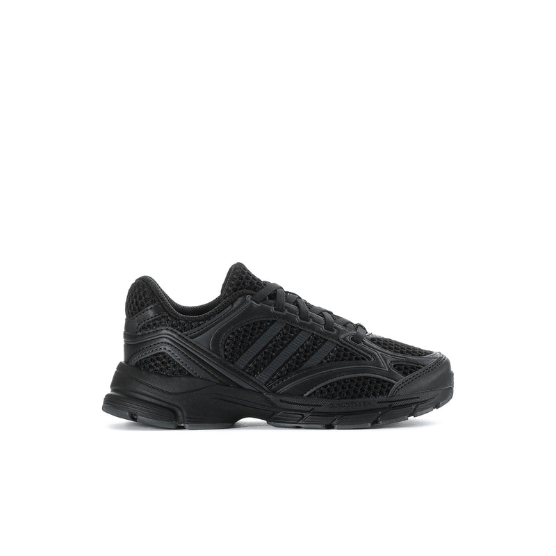 Kids black lace-up athletic sneakers with mesh upper