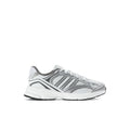 Grey kids running sneakers with three-bar side stripes and lace-up front