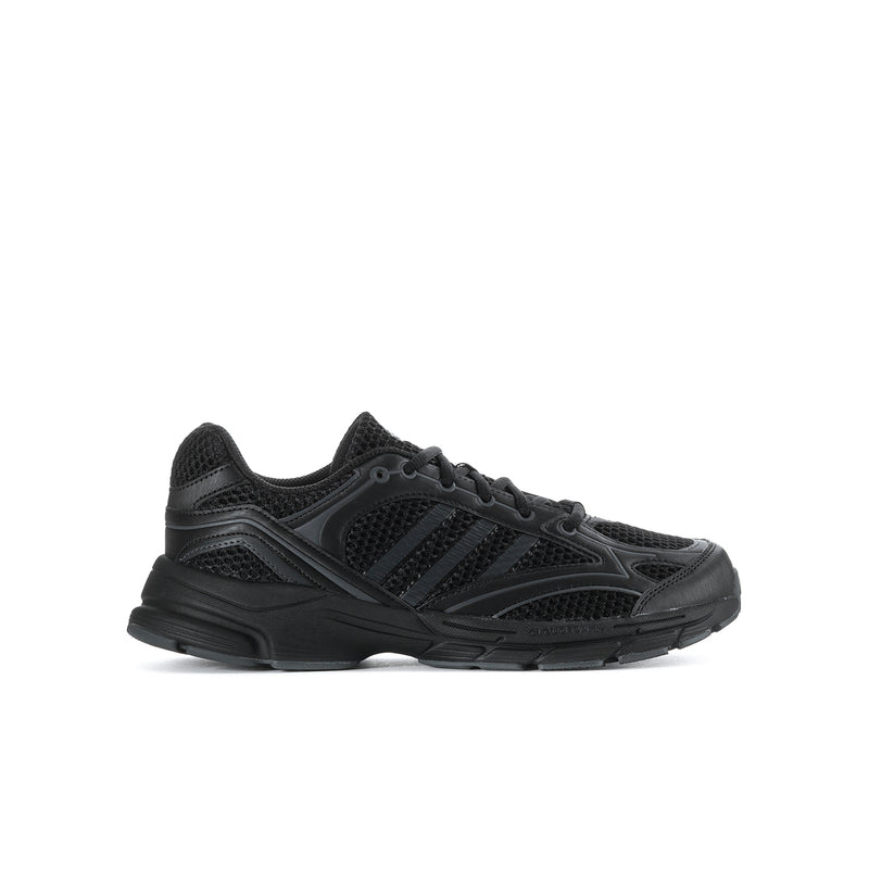 Youth black running sneakers with mesh upper and lace-up design