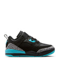 Kids black low-top sneakers with turquoise accents and grey patterned side panels