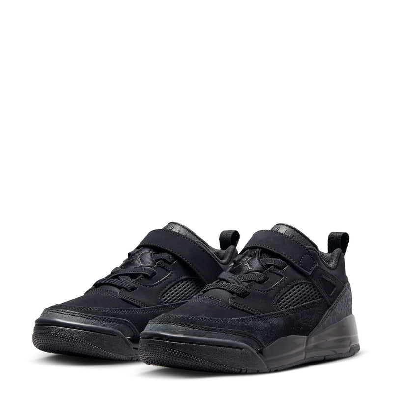 Kids black low-top sneakers pair, lace-up style with chunky sole