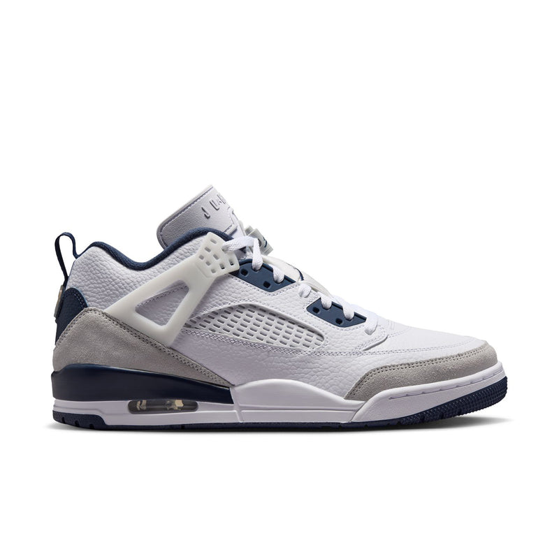 Men's low-top sneakers, white leather with navy accents and lace-up closure