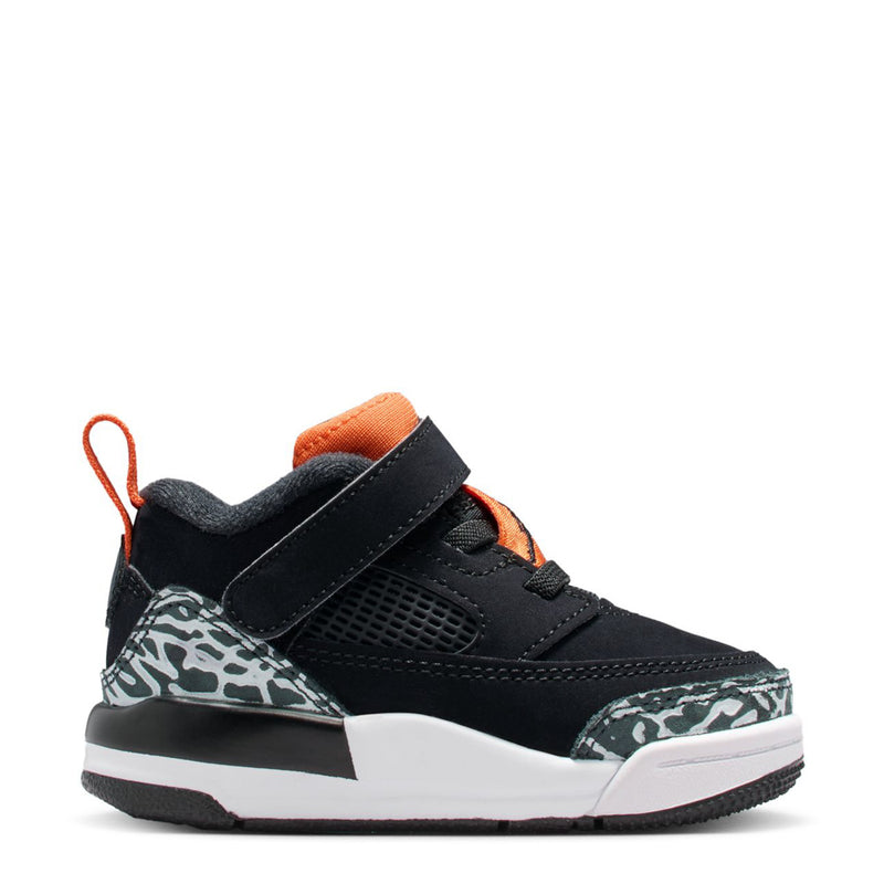Toddler low-top sneakers in black with orange accents and leopard-print panels