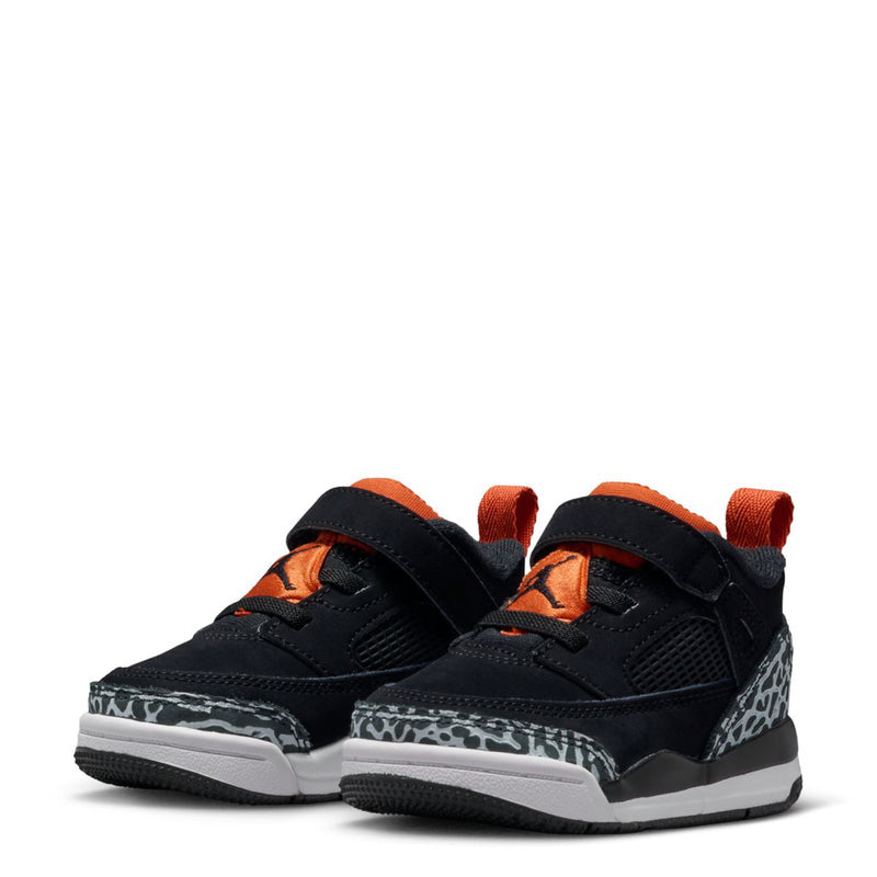 Toddler low-top sneakers, pair view: black with orange lining and leopard-print detail