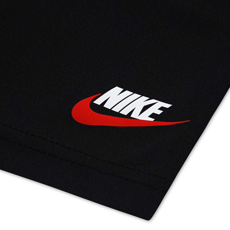 Toddler black shorts fabric with white Nike swoosh logo