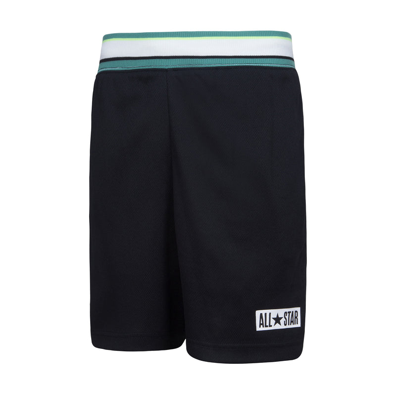 Youth black sport mesh shorts, striped waistband and All Star logo patch