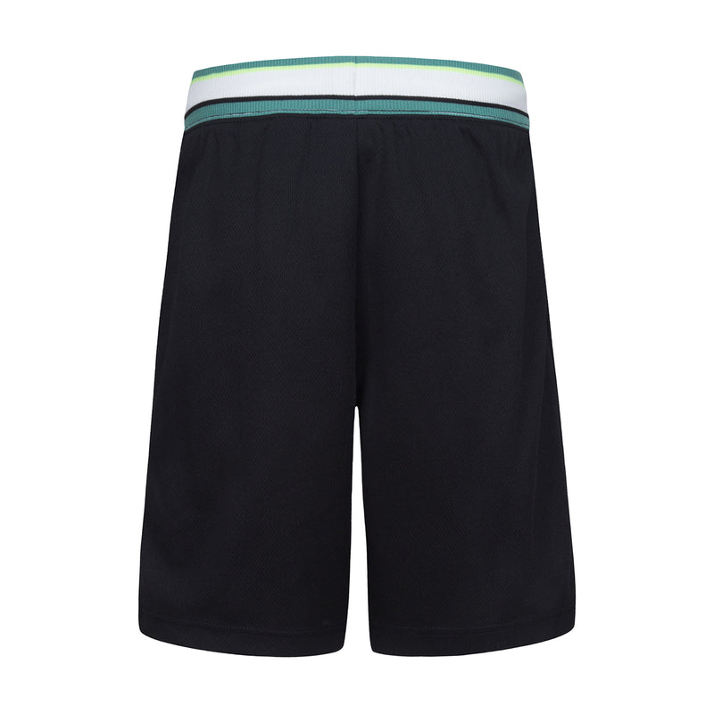 Youth black sport mesh shorts with striped waistband
