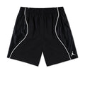 Youth black athletic shorts with white piping, elastic waistband, Jordan logo.