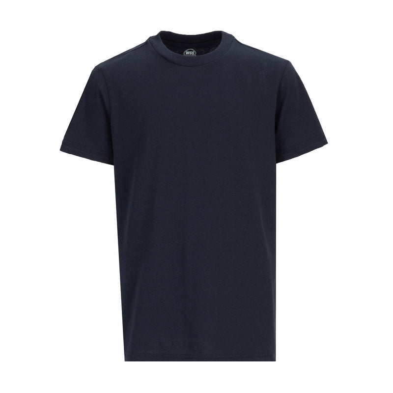 Youth navy crew neck T-shirt, short sleeves, front view