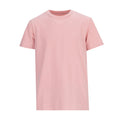 Youth pink crew-neck T-shirt with short sleeves, simple solid design.