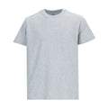 Youth heather grey crew neck t-shirt, short sleeve, front view