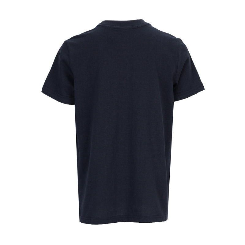 Youth navy crew neck T-shirt, short sleeves, back view