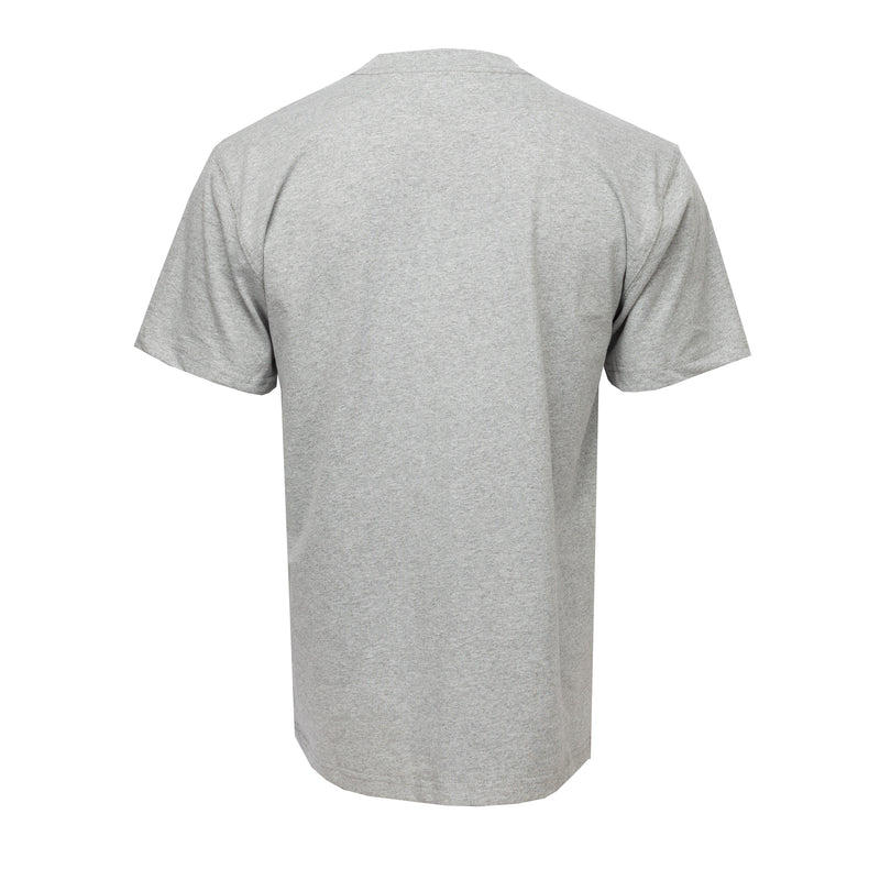 Heather grey men’s t-shirt from back, crew neck, short sleeves