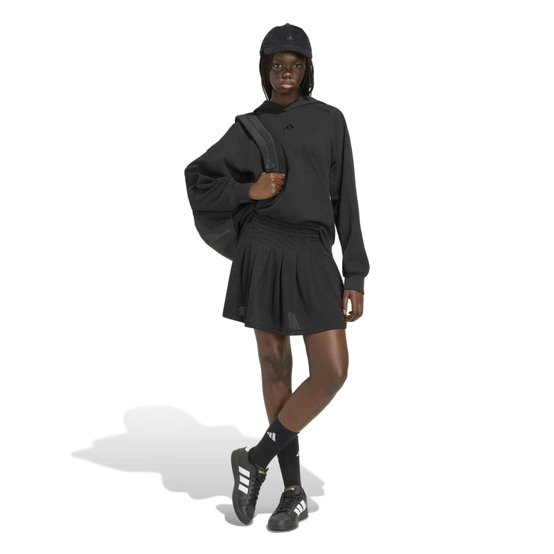 Black pleated mini skirt with elastic waistband and Adidas logo