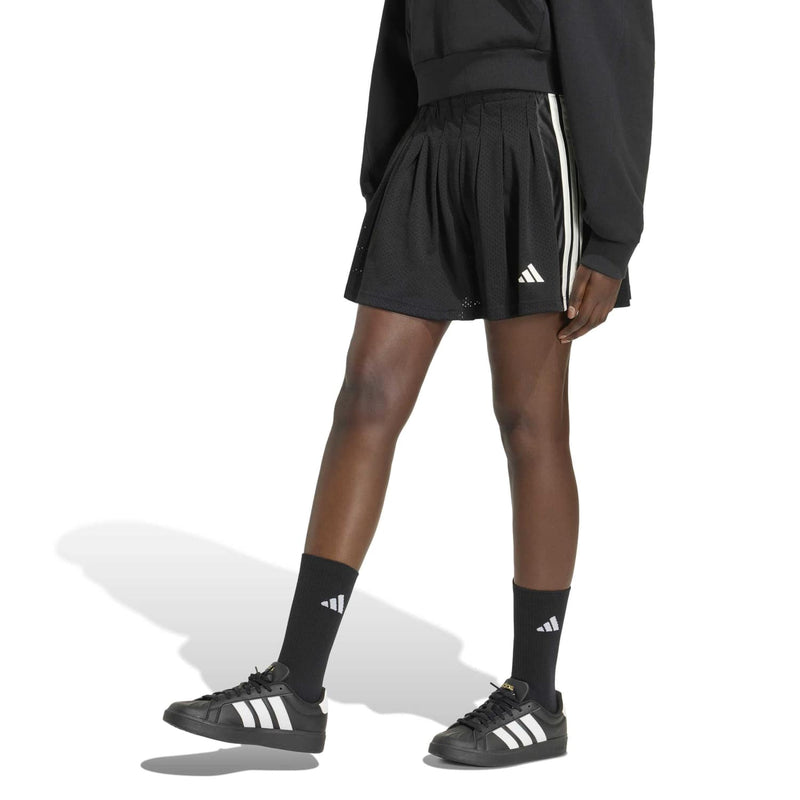 Black pleated mini skirt with side stripe detail and Adidas logo