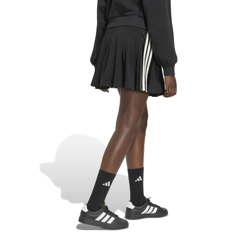 Black pleated mini skirt with side stripe panels and Adidas logo